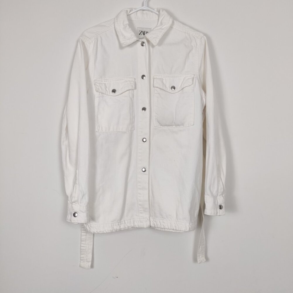Zara White Utility Button-Up Shirt Jacket Size XS Oversized Gorpcore